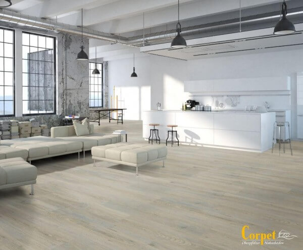 Alte Lärche gekalkt · Corpet Linodesign · 10 mm Linoleum Klick-Fertigboden